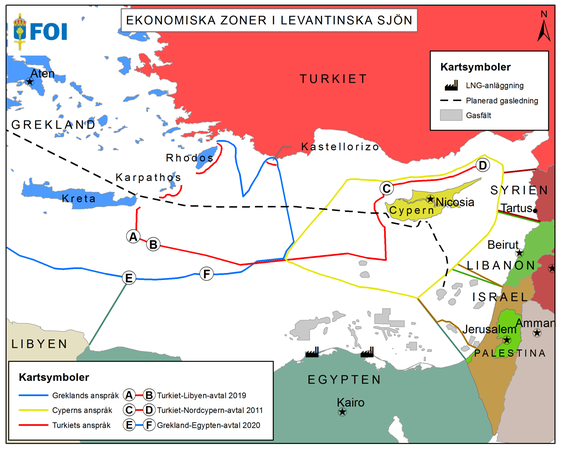 Ekonomiska zoner i Levantiska sjön. Design: Per Wikström, FOI